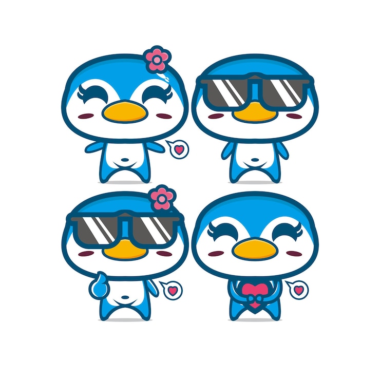 Vector キャラクター漫画がセットになったかわいいペンギンバンドル