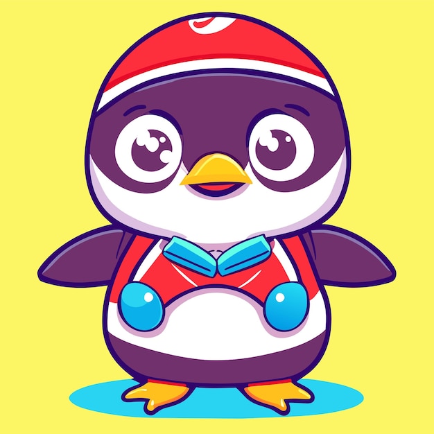 Vector cute penguin cartoon character wearing a summer outfit hand drawn flat stylish