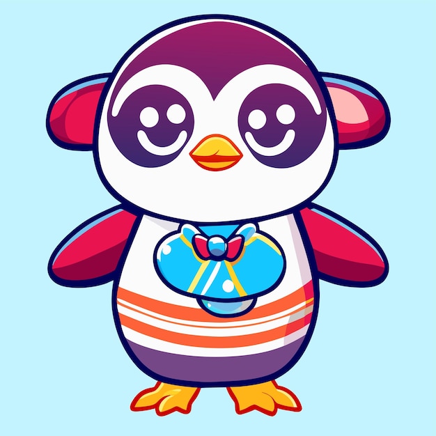 Vector cute penguin cartoon character wearing a summer outfit hand drawn flat stylish