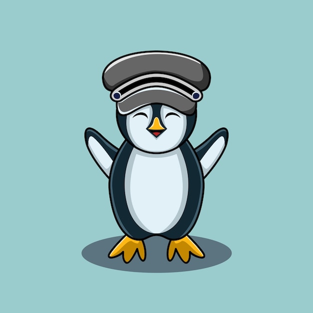 Vector cute penguin cartoon having fun wearing a hat