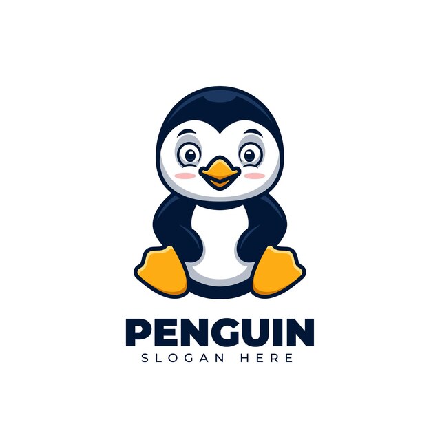 Cute penguin cartoon logo creative kawaii design