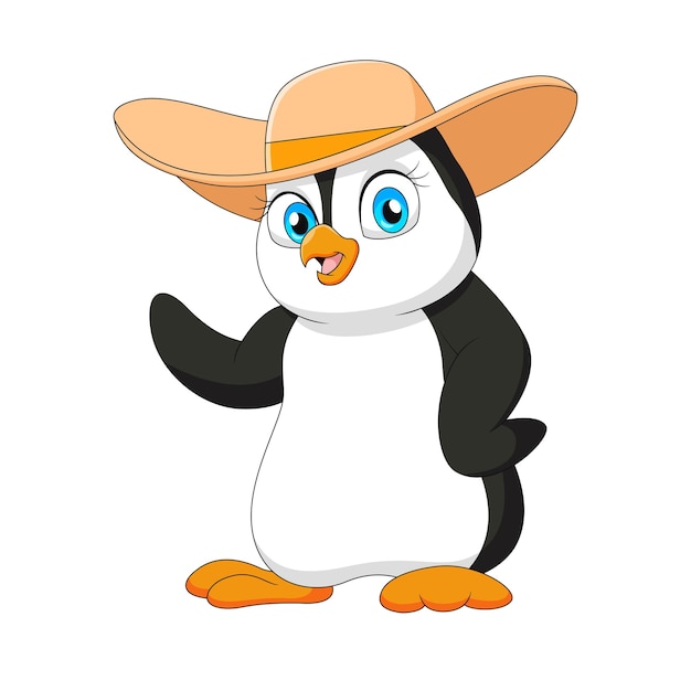 Симпатичный мультяшный пингвин в летней шляпе