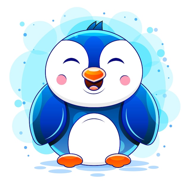 Cute penguin cartoon waving stock illustration on a white background. for design, decoration, logo.