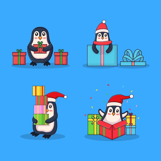 cute penguin character with gift christmas