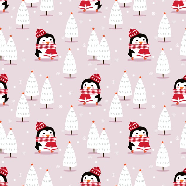 Cute penguin in christmas season seamless pattern