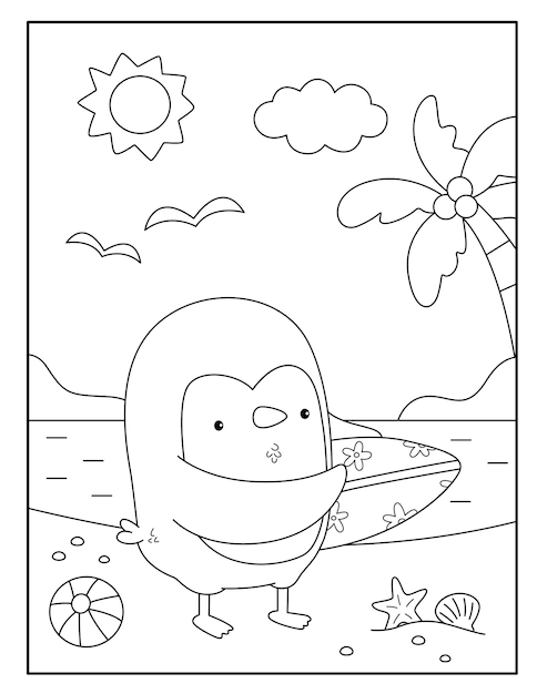 Vector cute penguin coloring pages for kids