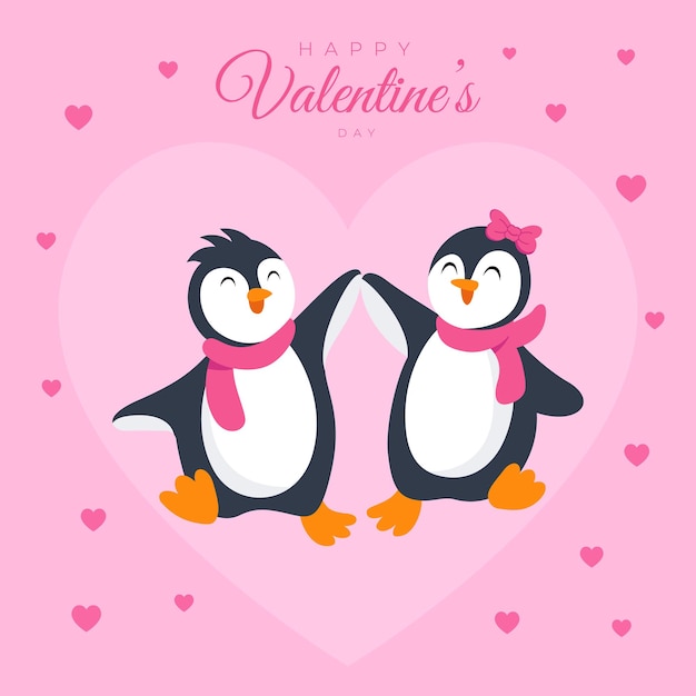 Милая пара пингвинов гуляет вместе в любви
