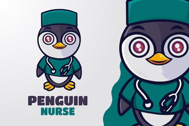 Cute penguin doctor cartoon character