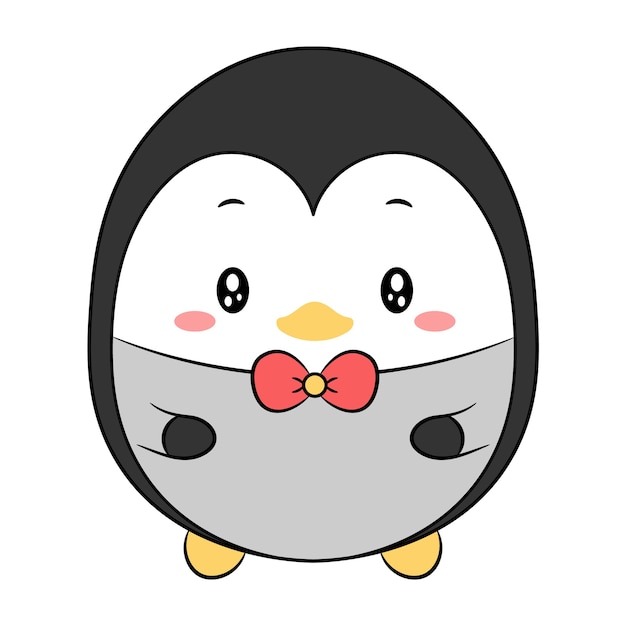 クリスマスの冬の季節に赤い弓で描くかわいいペンギン