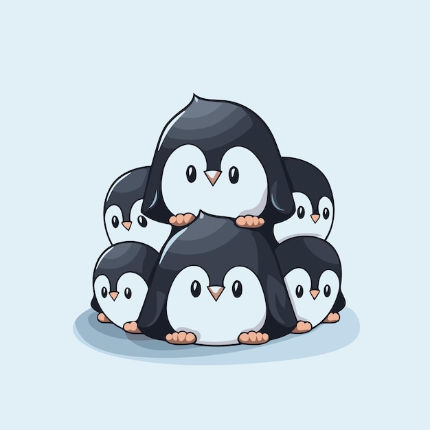 Cute penguin family isolated on blue background Vector illustration