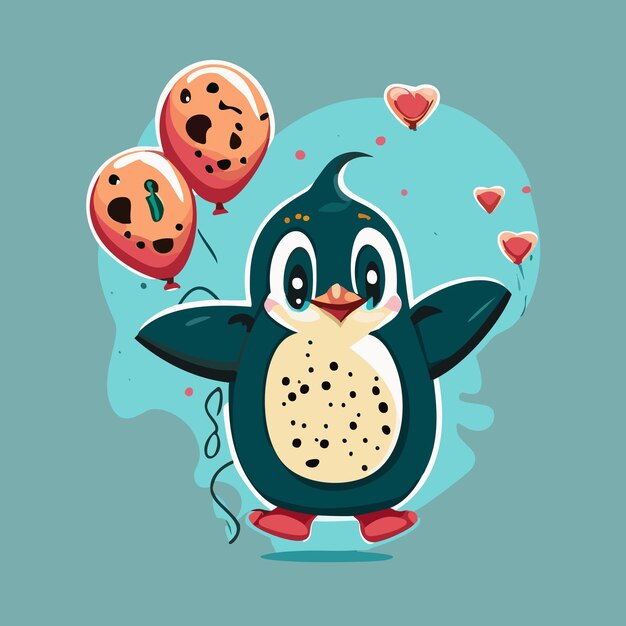 Vector cute penguin flying with balloons cartoon vector illustration animal love concept isolated vector