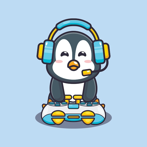 Cute penguin gamer Cute cartoon animal illustration