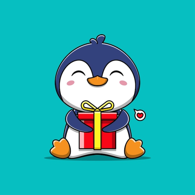 かわいいペンギン幸せと抱擁ギフトボックスベクトルイラスト