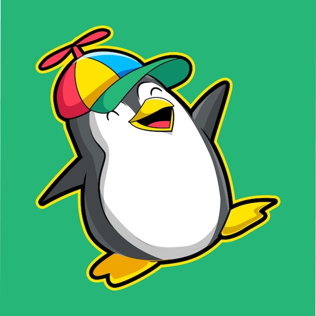 Cute penguin happy using hat rainbow