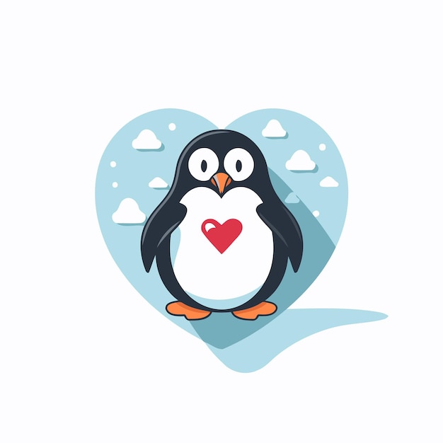 Cute penguin in the heart Vector illustration flat design