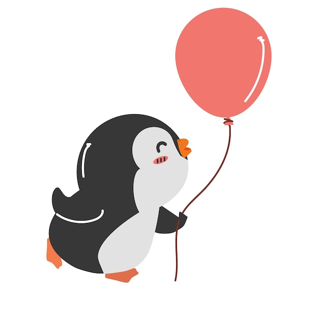 Cute penguin holding balloon cartoon