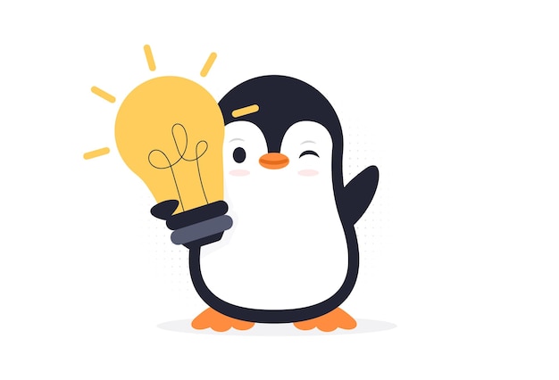 Cute penguin holding a lamp vector illustration eps 10