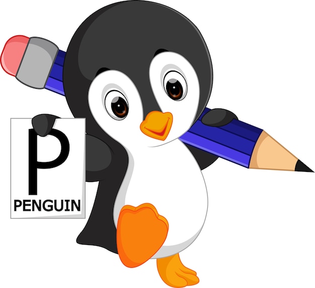 Cute penguin holding pencil and paper