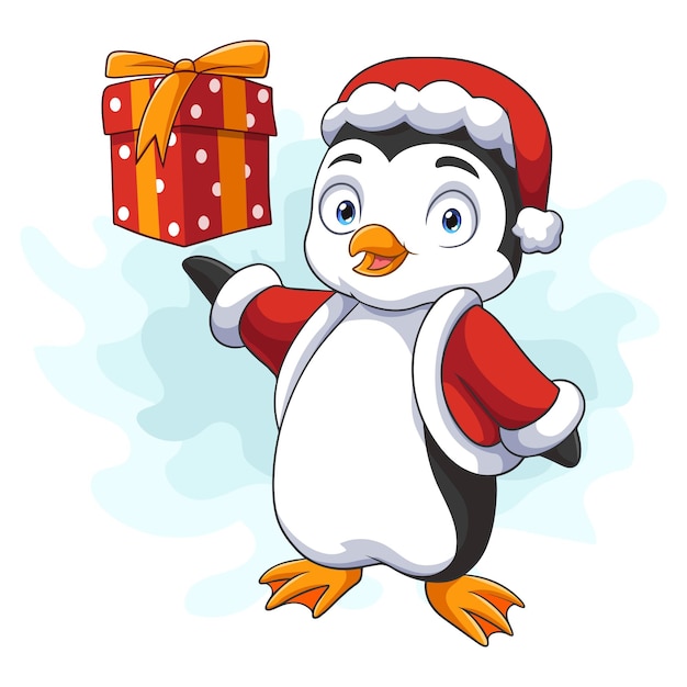 Милый пингвин держит подарок
