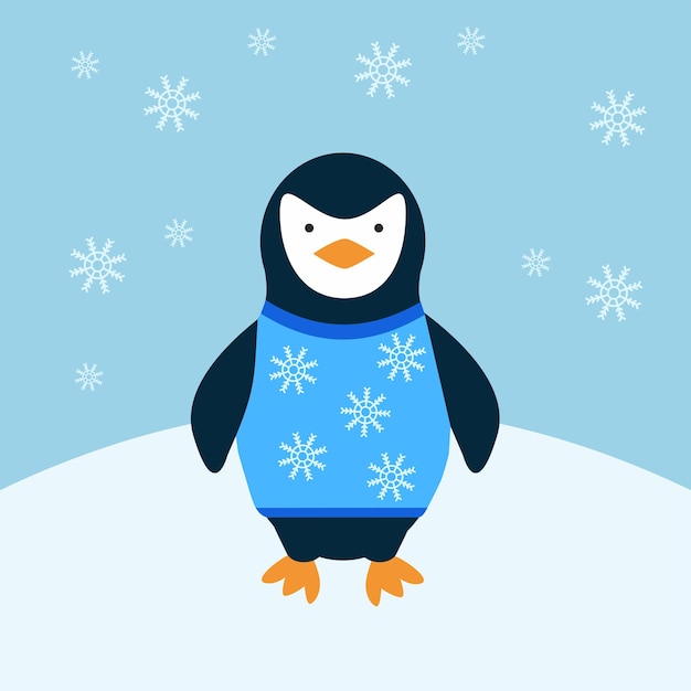 Vector cute penguin icon in flat style. cold winter symbol. antarctic bird, animal illustration.
