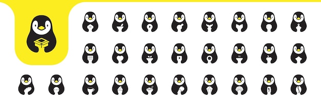 Vector cute penguin icon set collection design vector