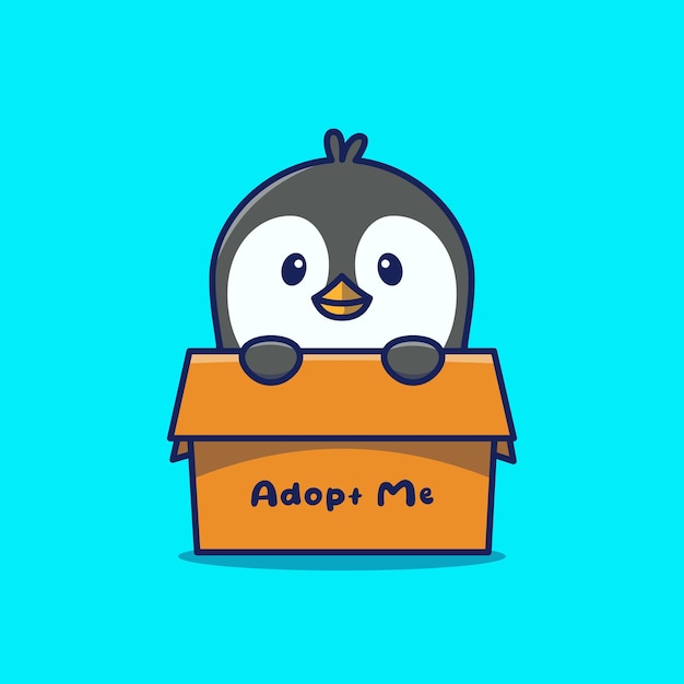 Симпатичный пингвин в картонной коробке