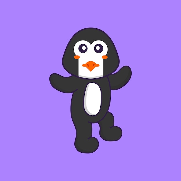 Cute penguin is dancing Animal cartoon concept isolated