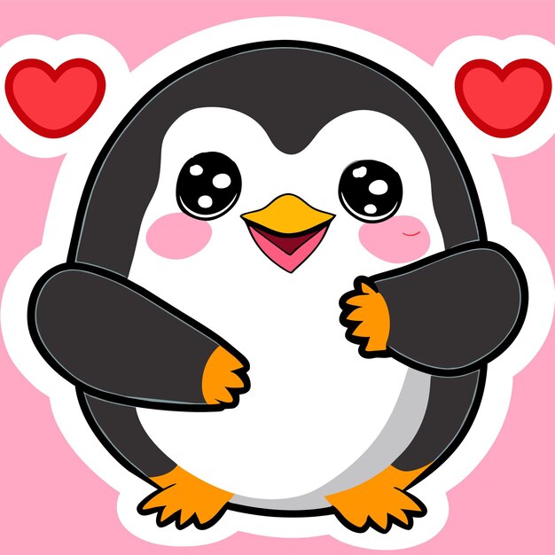 Cute penguin love heart sign hand drawn cartoon sticker icon concept isolated illustration