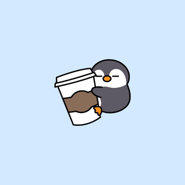 Cute penguin loves coffee cartoon