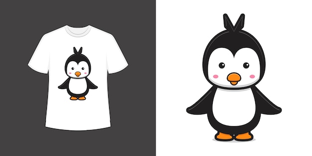 Cute penguin mascot character t shirt style and trendy clothing design print, vector illustration.