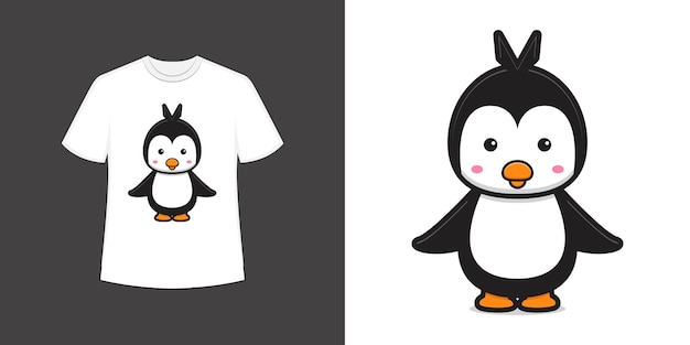 Simpatico pinguino mascotte personaggio t-shirt stile e stampa di abbigliamento alla moda, illustrazione vettoriale.