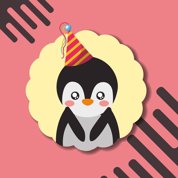 Cute penguin party hat decoration label