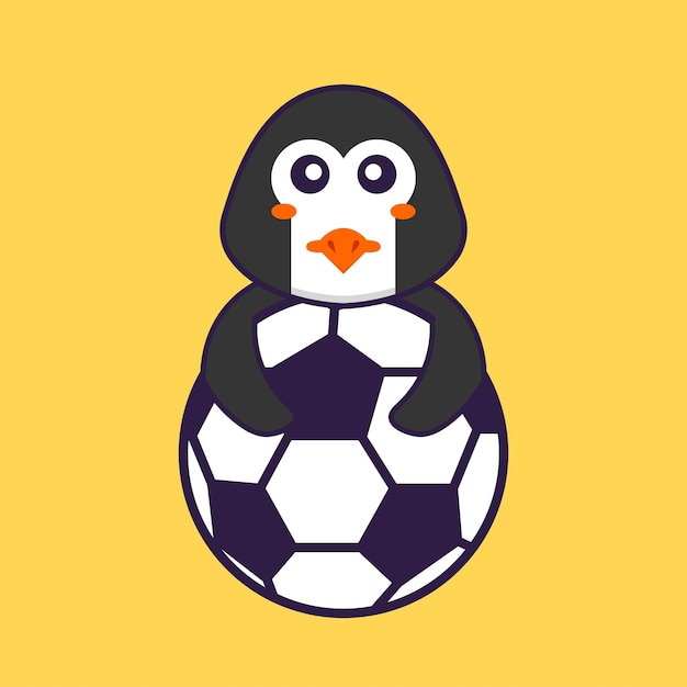 Cute penguin playing soccer. Animal cartoon concept isolated.