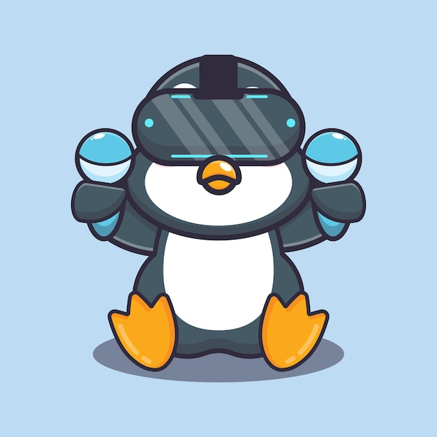 Cute penguin playing virtual reality