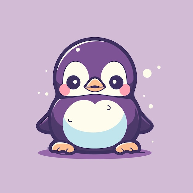 紫色の背景にかわいいペンギン