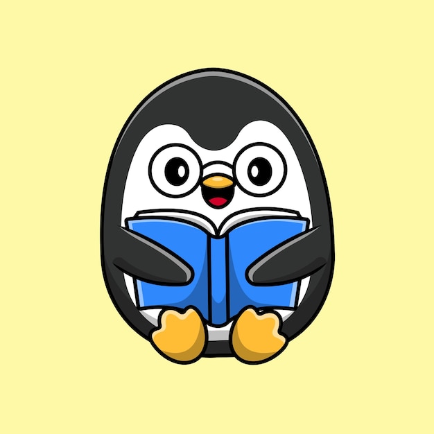 かわいいペンギン読書漫画ベクトル アイコン イラスト