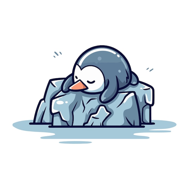 Vector cute penguin on the rock vector illustration in cartoon style