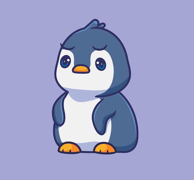 Vector cute penguin sad isolated cartoon animal illustration flat style sticker icon design premium