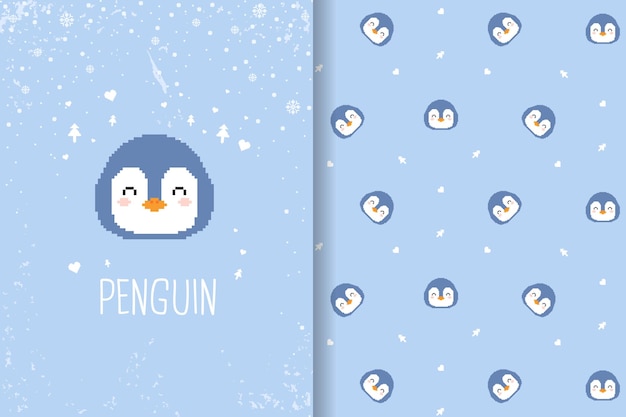 cute penguin seamless pattern vector