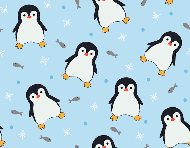 Vector cute penguin seamless pattern