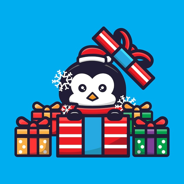 Cute penguin selebrating christmas