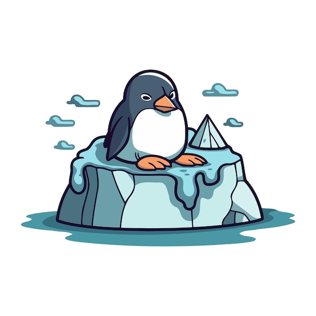 Vector cute penguin sitting on ice floe vector illustration