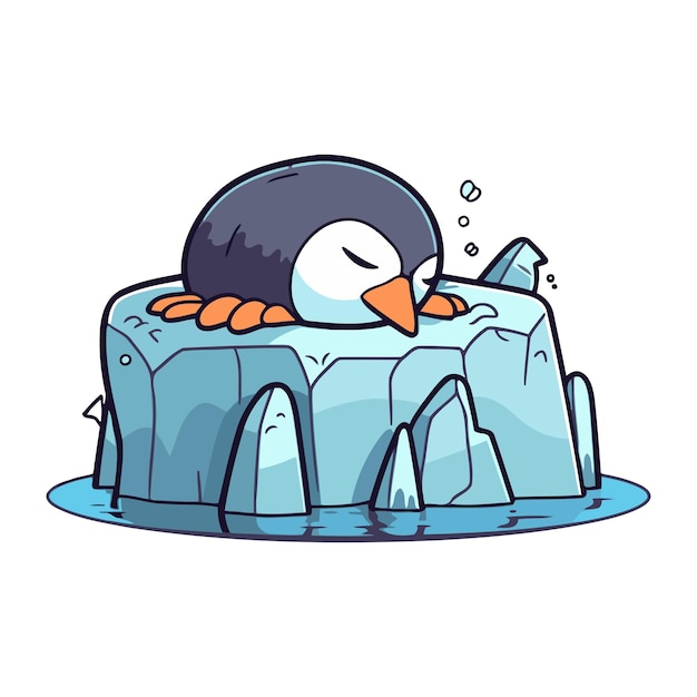 ベクトル 氷の上で眠っている可愛いペンギン ベクトルイラスト