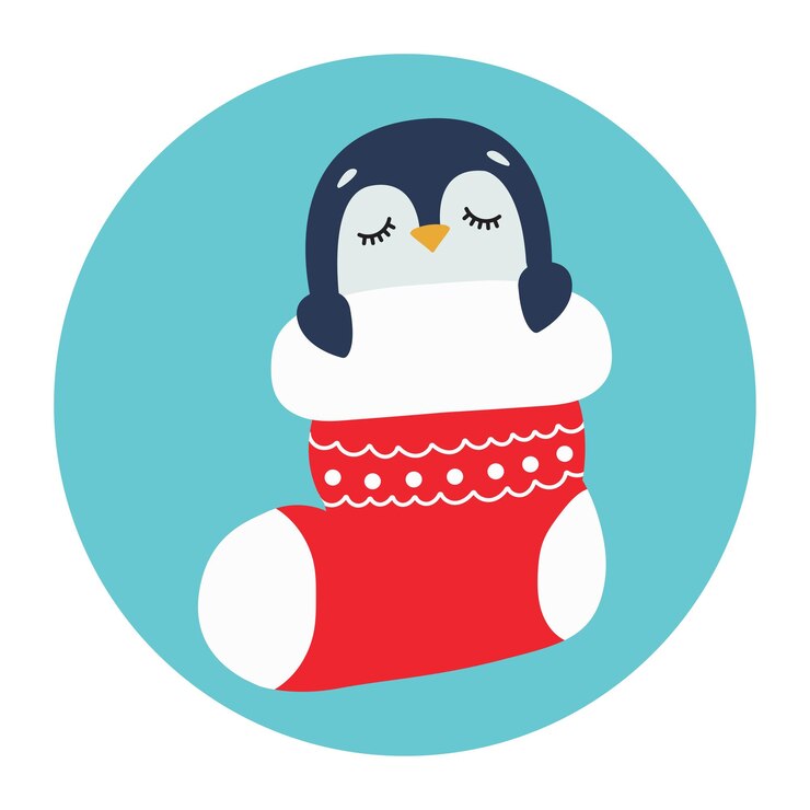 Vector cute penguin sleeps in a christmas stocking happy holidays winter animal vector illustration