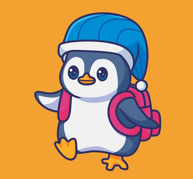 Simpatico studente pinguino torna a scuola isolato cartone animato animale illustrazione adesivo stile piatto icona