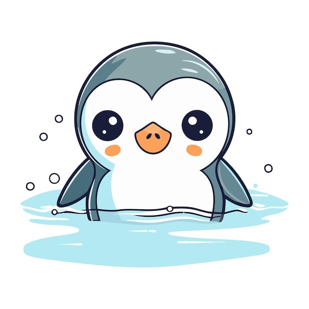 Cute penguin swimming in the water Vector illustration isolated on white background