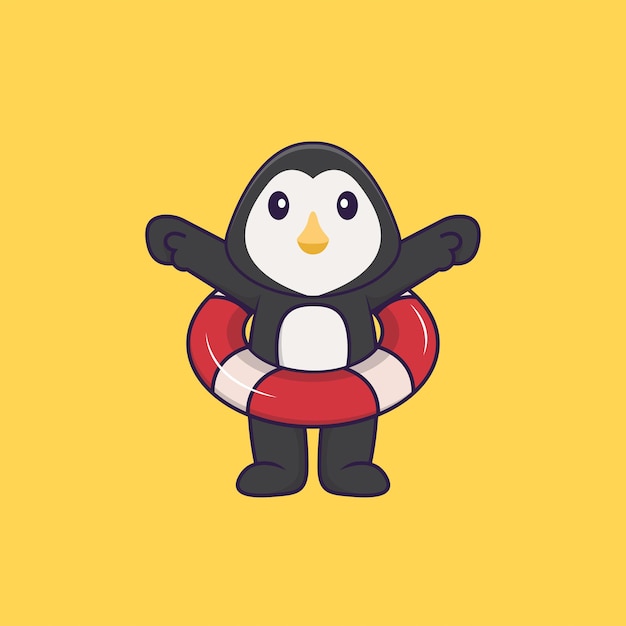 Cute penguin using a float Animal cartoon concept isolated