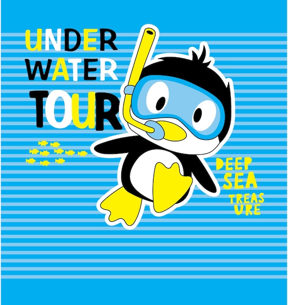 Cute Penguin Under Water Tour TShirt Design Vector