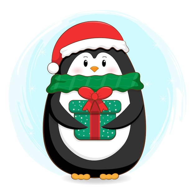 Cute penguin wearing scarf illustration