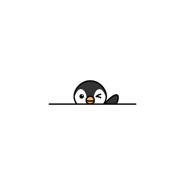 Vector cute penguin winking eye and waving wing cartoon vector illustration